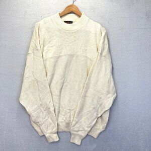 Vintage 90s SFKM Baggy Mockneck Mens Sweater XL Cream White Relaxed Fit USA Made